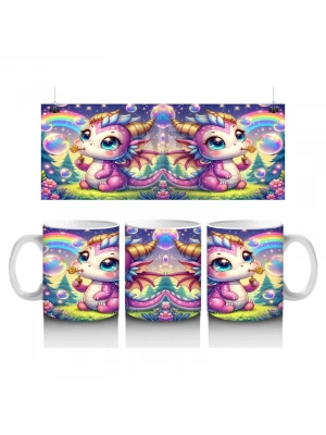 Çocuklara Sütü Sevdiren Baloncuk Üfleyen Sevimli Ejderha Desenli Kupa Bardak