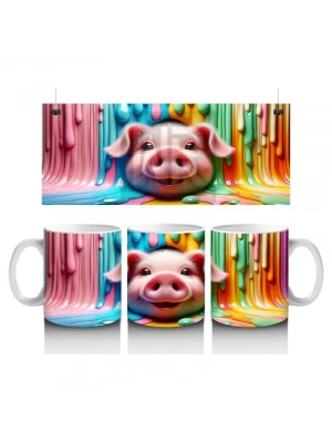 Çocuklara Sütü Sevdiren Boya Şelaleli Pembe Domuz Kupa Bardak