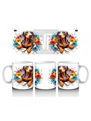 Çocuklara Sütü Sevdiren Çiçek Buketli Yavru Köpek Kupa Bardak