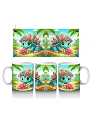 Çocuklara Sütü Sevdiren Çiçek Taçlı Sevimli Dinozor Desenli Kupa Bardak