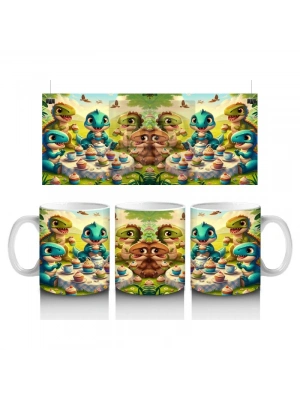 Çocuklara Sütü Sevdiren Cupcake Partisi Yapan Sevimli Dinozorlar Desenli Kupa Bardak