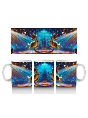 Çocuklara Sütü Sevdiren Disko Topu Altında Dans Eden Dinozor Desenli Kupa Bardak