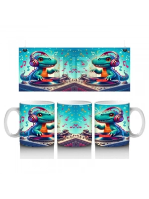 Çocuklara Sütü Sevdiren DJ Dinozor ve Müzik Dolu Parti Desenli Kupa Bardak