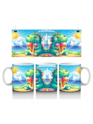 Çocuklara Sütü Sevdiren Dondurma Keyfi Yapan Dinozor Desenli Kupa Bardak