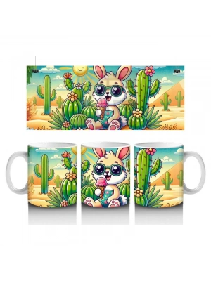 Çocuklara Sütü Sevdiren Dondurma Yiyen Sevimli Tavşan Desenli Kupa Bardak