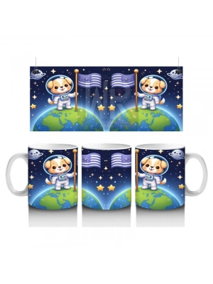 Çocuklara Sütü Sevdiren Dünyaya Bayrak Diken Astronot Köpek Desenli Kupa Bardak