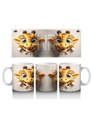 Çocuklara Sütü Sevdiren Duvarı Delip Bakan Neşeli Zürafa Kupa Bardak