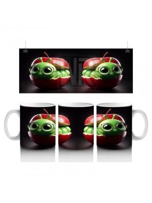 Çocuklara Sütü Sevdiren Elma İçindeki Neşeli Solucan Kupa Bardak