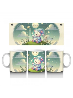 Çocuklara Sütü Sevdiren Gece Masalı Okuyan Sevimli Ayıcık Desenli Kupa Bardak