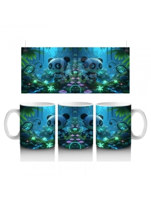 Çocuklara Sütü Sevdiren Gece Ormanında Işıklarla Parlayan Robotik Panda Desenli Kupa Bardak