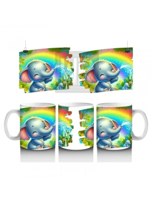 Çocuklara Sütü Sevdiren Gökkuşağı Altında Su Fışkırtan Sevimli Fil Desenli Kupa Bardak