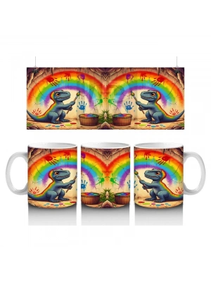 Çocuklara Sütü Sevdiren Gökkuşağı Çizen Sanatçı Dinozor Desenli Kupa Bardak