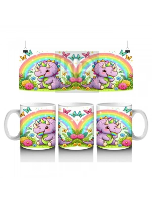 Çocuklara Sütü Sevdiren Gökkuşağı Şekerli Sevimli Dinozor Desenli Kupa Bardak