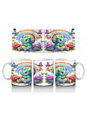 Çocuklara Sütü Sevdiren Gökkuşağı Triceratops Kupa Bardak