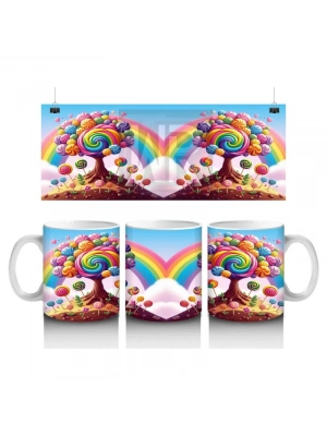 Çocuklara Sütü Sevdiren Gökkuşağı ve Şeker Ağacı Diyarı Desenli Kupa Bardak