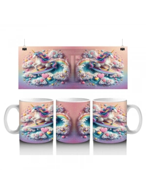 Çocuklara Sütü Sevdiren Gökkuşağında Sörf Yapan Unicorn Desenli Kupa Bardak