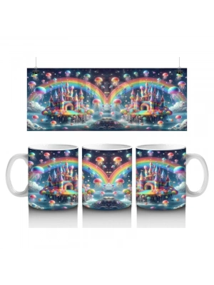 Çocuklara Sütü Sevdiren Gökkuşağıyla Parlayan Masal Şatosu Desenli Kupa Bardak