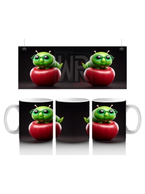 Çocuklara Sütü Sevdiren Gözlüklü Elma Kurdu Desenli Kupa Bardak