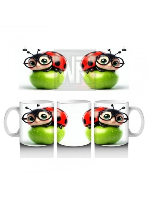 Çocuklara Sütü Sevdiren Gözlüklü Uğur Böceği ve Elma Desenli Kupa Bardak