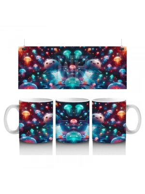 Çocuklara Sütü Sevdiren Işık Saçan Denizaltı Roketleri ve Denizanası Dünyası Desenli Kupa Bardak