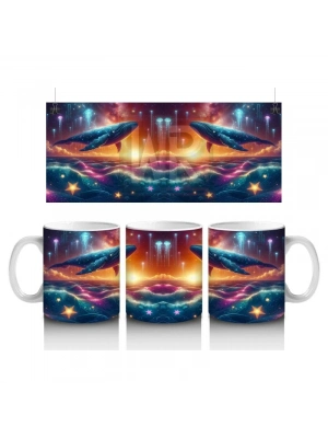 Çocuklara Sütü Sevdiren Işıklar Altında Yüzen Kozmik Balina Desenli Kupa Bardak