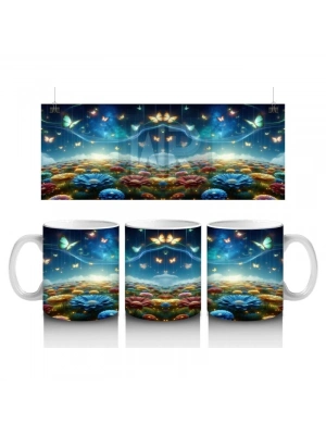 Çocuklara Sütü Sevdiren Işıltılı Kelebekler ve Masal Bahçesi Desenli Kupa Bardak