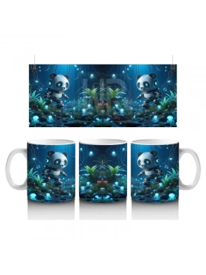 Çocuklara Sütü Sevdiren Işıltılı Ormanda Keşfe Çıkan Robot Panda Desenli Kupa Bardak