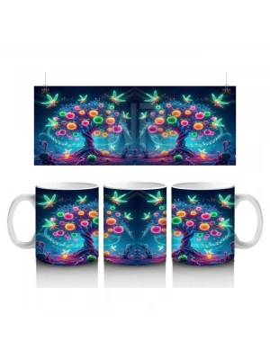 Çocuklara Sütü Sevdiren Işıltılı Peri Kuşları ve Masal Ağacı Desenli Kupa Bardak