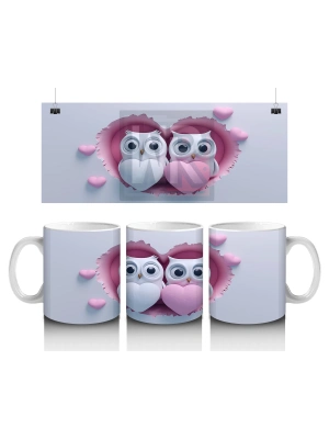 Çocuklara Sütü Sevdiren Kalp Çatlağından Bakan Neşeli Baykuş Çifti Kupa Bardak