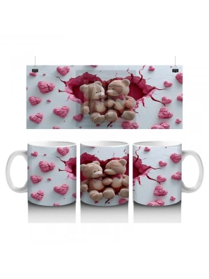 Çocuklara Sütü Sevdiren Kalp Çatlağından Bakan Peluş Ayıcıklar Kupa Bardak