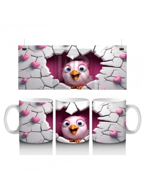 Çocuklara Sütü Sevdiren Kalp Çatlağından Bakan Pembeli Kuş Kupa Bardak