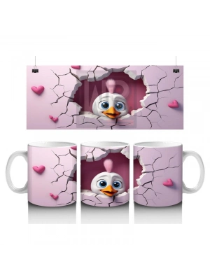 Çocuklara Sütü Sevdiren Kalp Çatlağından Bakan Sevimli Civciv Kupa Bardak