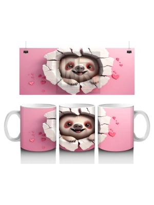 Çocuklara Sütü Sevdiren Kalp Çatlağından Bakan Sevimli Tembel Hayvan Kupa Bardak