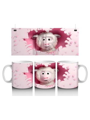 Çocuklara Sütü Sevdiren Kalp Çatlağından Bakan Şirin Kuzu Kupa Bardak