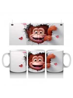 Çocuklara Sütü Sevdiren Kalp Çatlağından Bakan Şirin Maymun Kupa Bardak