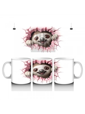 Çocuklara Sütü Sevdiren Kalp Duvarından Bakan Sevimli Tembel Hayvan Kupa Bardak