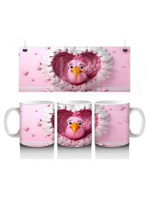 Çocuklara Sütü Sevdiren Kalp İçindeki Neşeli Kuş Kupa Bardak