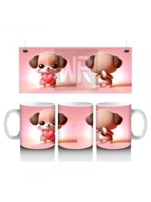 Çocuklara Sütü Sevdiren Kalp Tutan Yavru Köpek Kupa Bardak