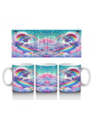 Çocuklara Sütü Sevdiren Kalplerle Dans Eden Gökkuşağı Unicorn Kupa Bardak