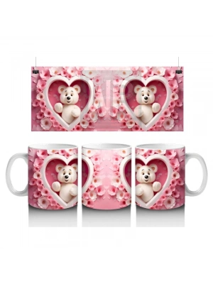 Çocuklara Sütü Sevdiren Kalpli Çerçevede Beyaz Ayıcık Desenli Kupa Bardak