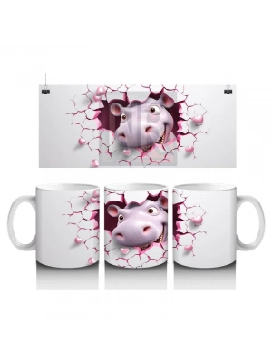 Çocuklara Sütü Sevdiren Kırık Kalp İçindeki Sevimli Su Aygırı Kupa Bardak