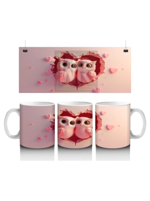 Çocuklara Sütü Sevdiren Kırık Kalpten Bakan Sevimli Baykuş Çifti Kupa Bardak