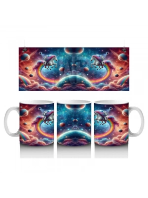 Çocuklara Sütü Sevdiren Kozmik Gökkuşağı Unicorn Yolculuğu Kupa Bardak