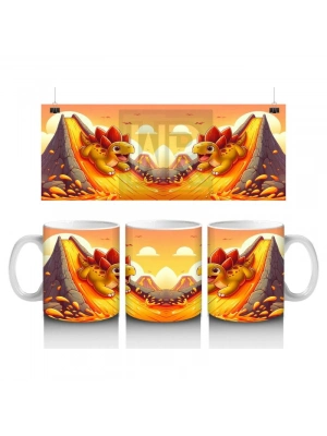 Çocuklara Sütü Sevdiren Lav Kaydıraklarında Kayak Keyfi Yapan Dinozor Desenli Kupa Bardak