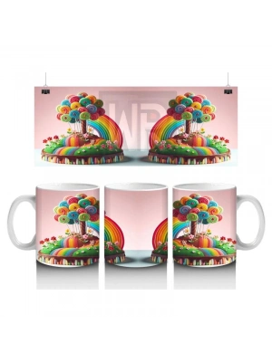 Çocuklara Sütü Sevdiren Lolipop Ağaçlı Gökkuşağı Ada Kupa Bardak