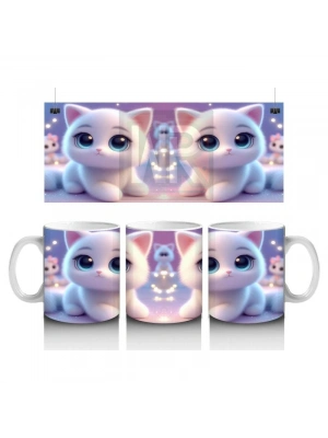 Çocuklara Sütü Sevdiren Masum Beyaz Kedi Kupa Bardak