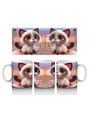 Çocuklara Sütü Sevdiren Mavi Gözlü Tatlı Kedi Kupa Bardak