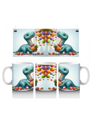 Çocuklara Sütü Sevdiren Meyve Tutan Sevimli Dinozor Desenli Kupa Bardak