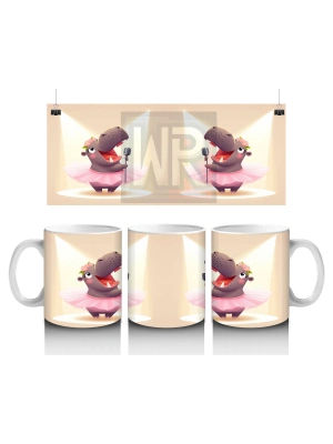 Çocuklara Sütü Sevdiren Mikrofonla Şarkı Söyleyen Balerin Su Aygırı Desenli Kupa Bardak