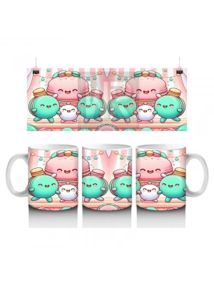 Çocuklara Sütü Sevdiren Neşeli Macaron Ailesi Desenli Kupa Bardak